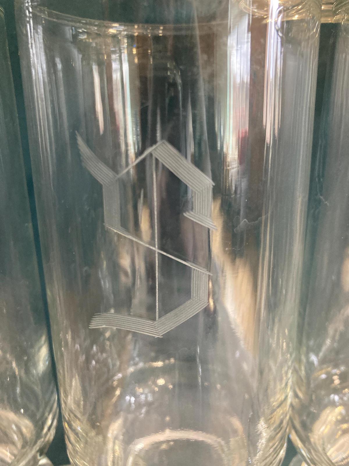 Vintage "S" Etched Tall Glasses, Set of 12