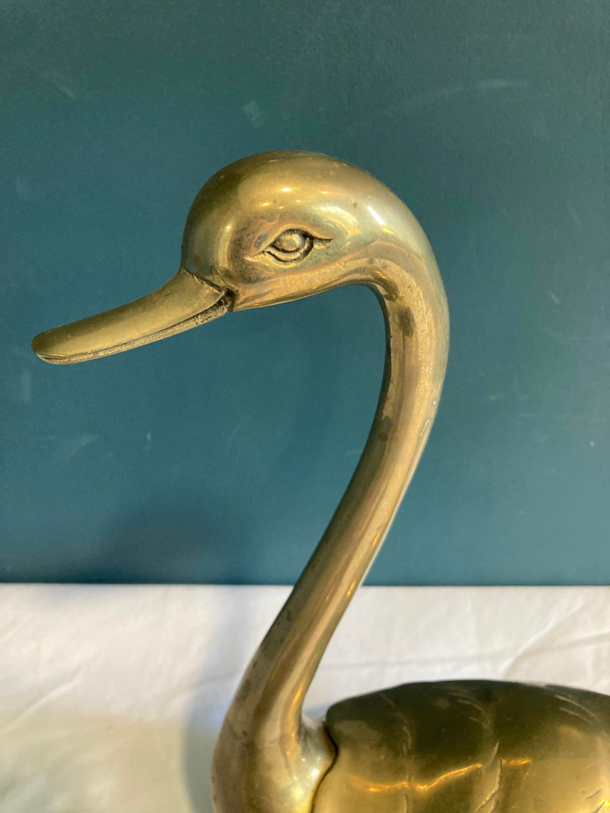Vintage Brass Swan Figurines – Hollywood Regency Mid-Century Modern – Set of 2