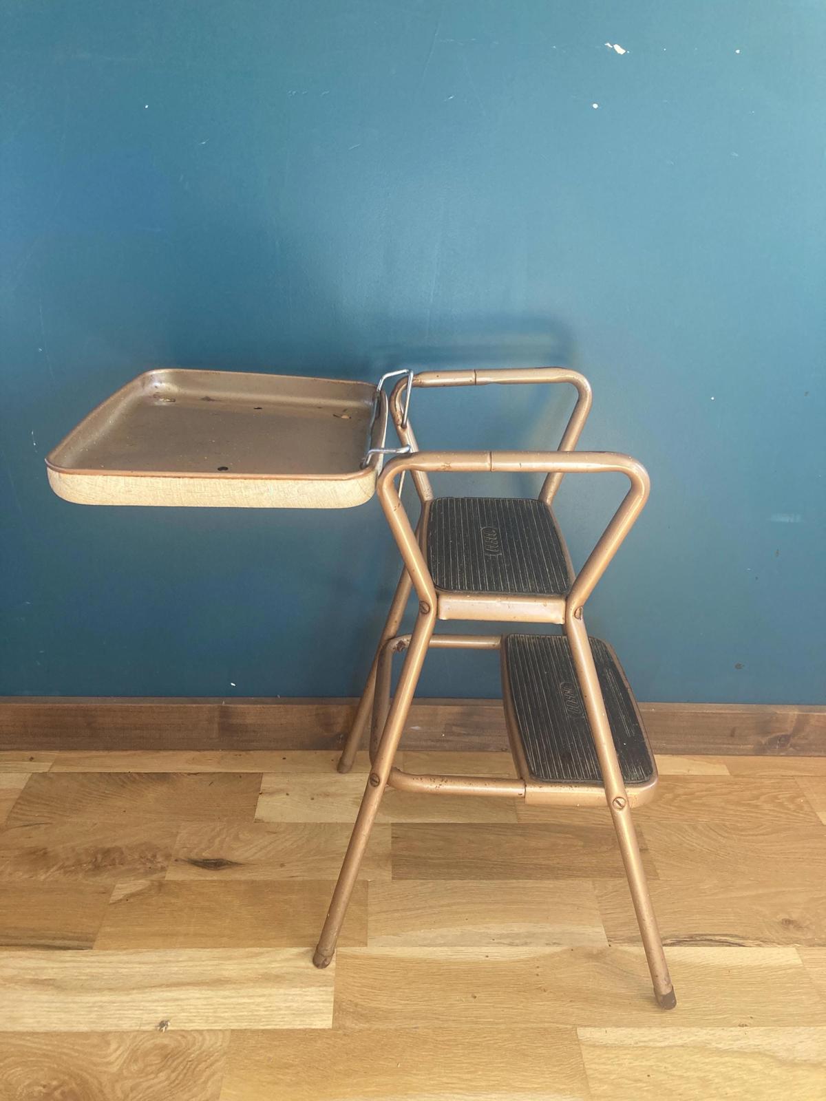 Vintage Cosco Flip Top Step Stool Chair Gold with Vinyl Seat