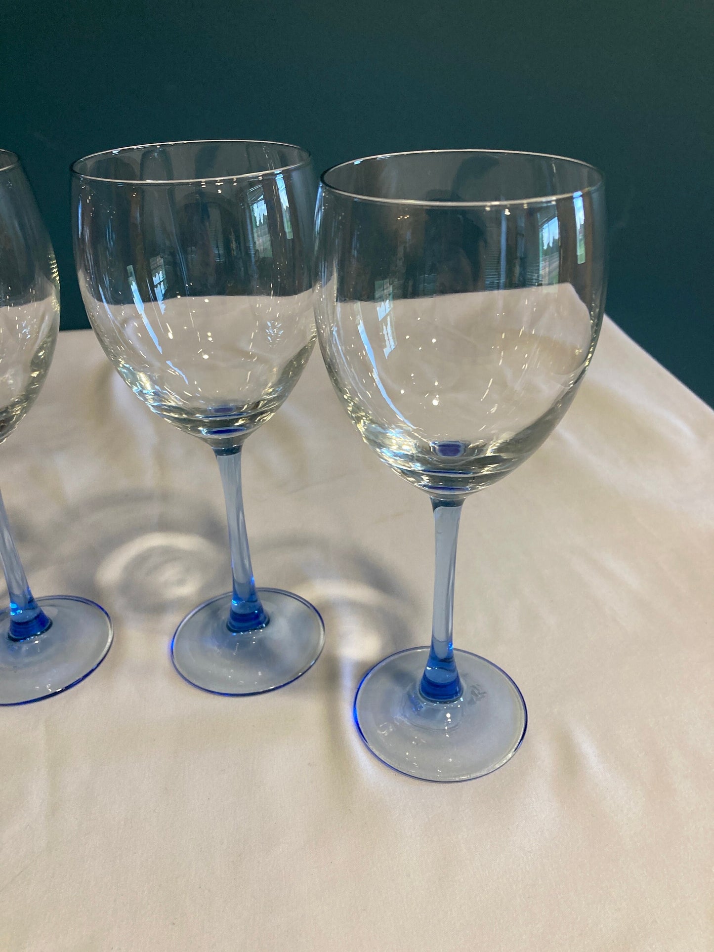 Vintage Light Blue Stem French Wine Glasses, Set of 4