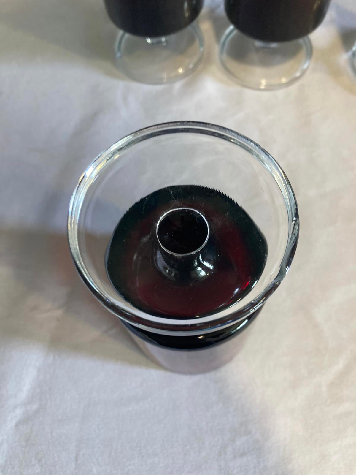 Vintage Luminarc French Glasses Red with Clear Stem, Set of 6