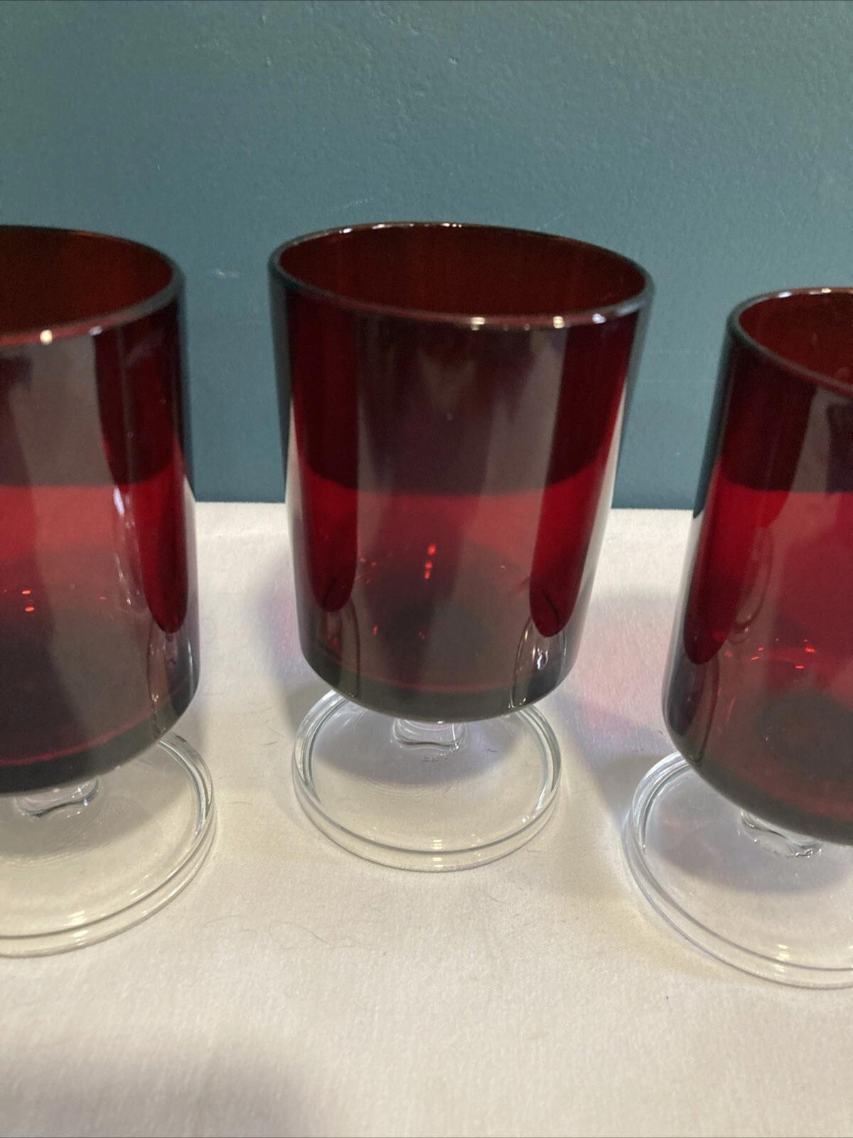 Vintage Red with Clear Stem Luminarc French Stemware Set of 3