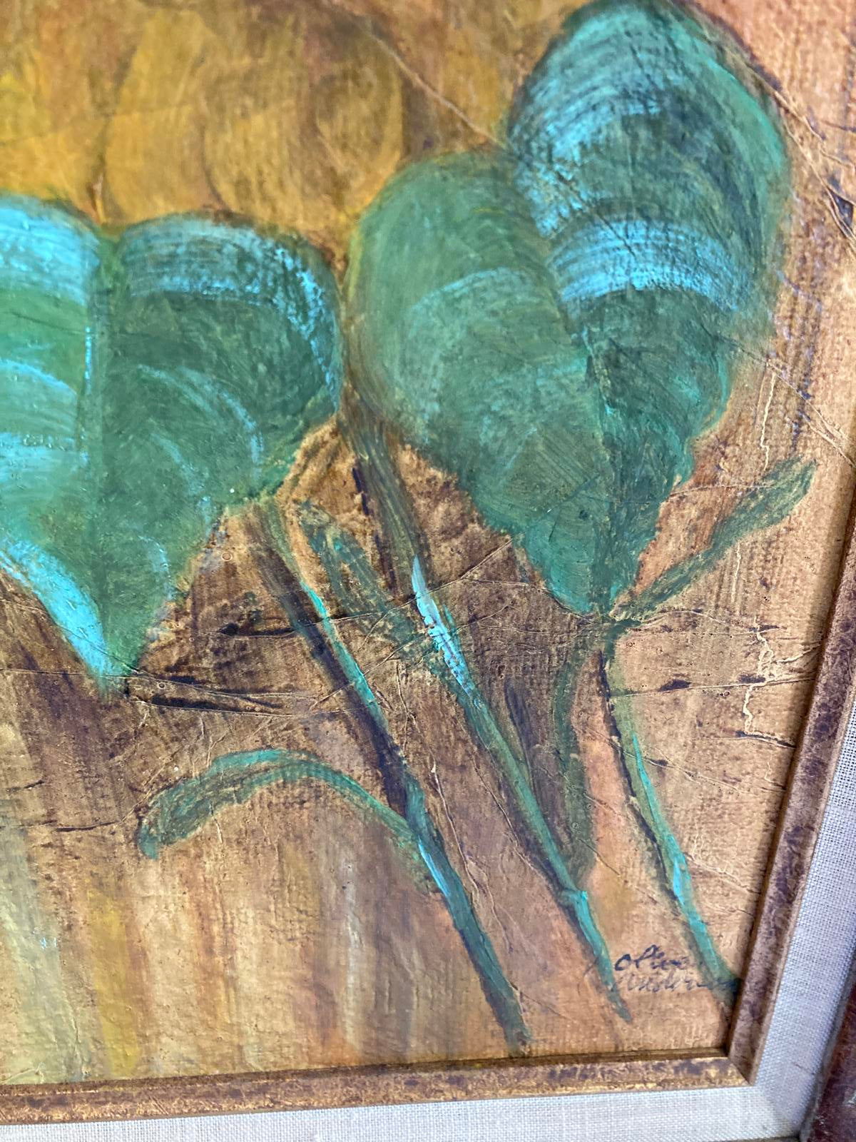 Vintage Sunflower Oil Painting in Carved Frame | Rustic Wall Art | Vintage Finds