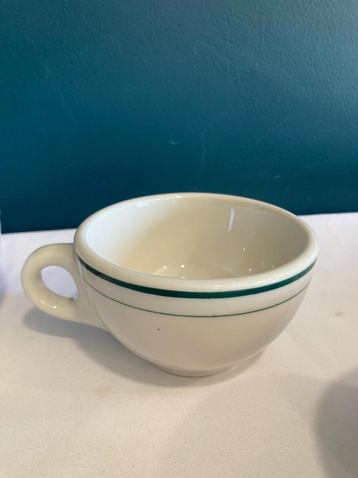 Vintage Syracuse China Green Stripe Restaurant set of 4 Mugs Ceramic Diner Cups