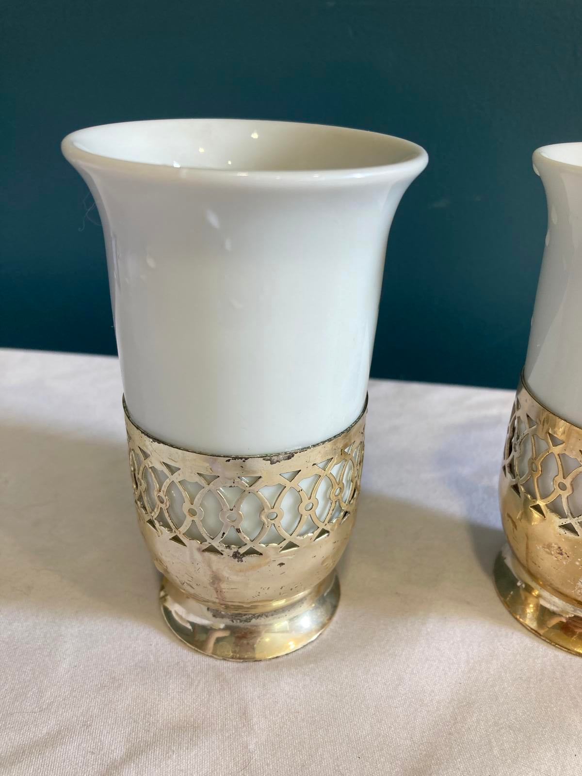 Vintage Shamrock Porcelain Mugs with Silver Holders, Irish Coffee Cups