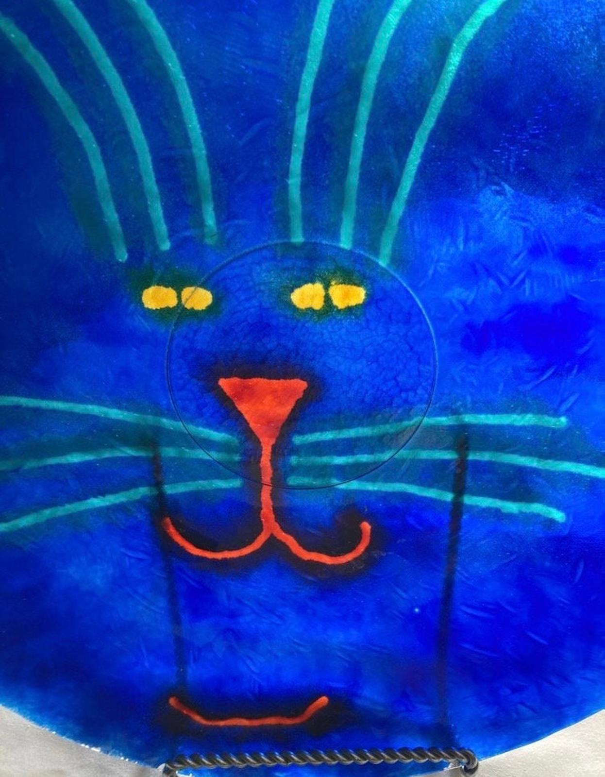 Cobalt Blue Large Decorative Cat Plate by Jan Steninge Slott 14.5"