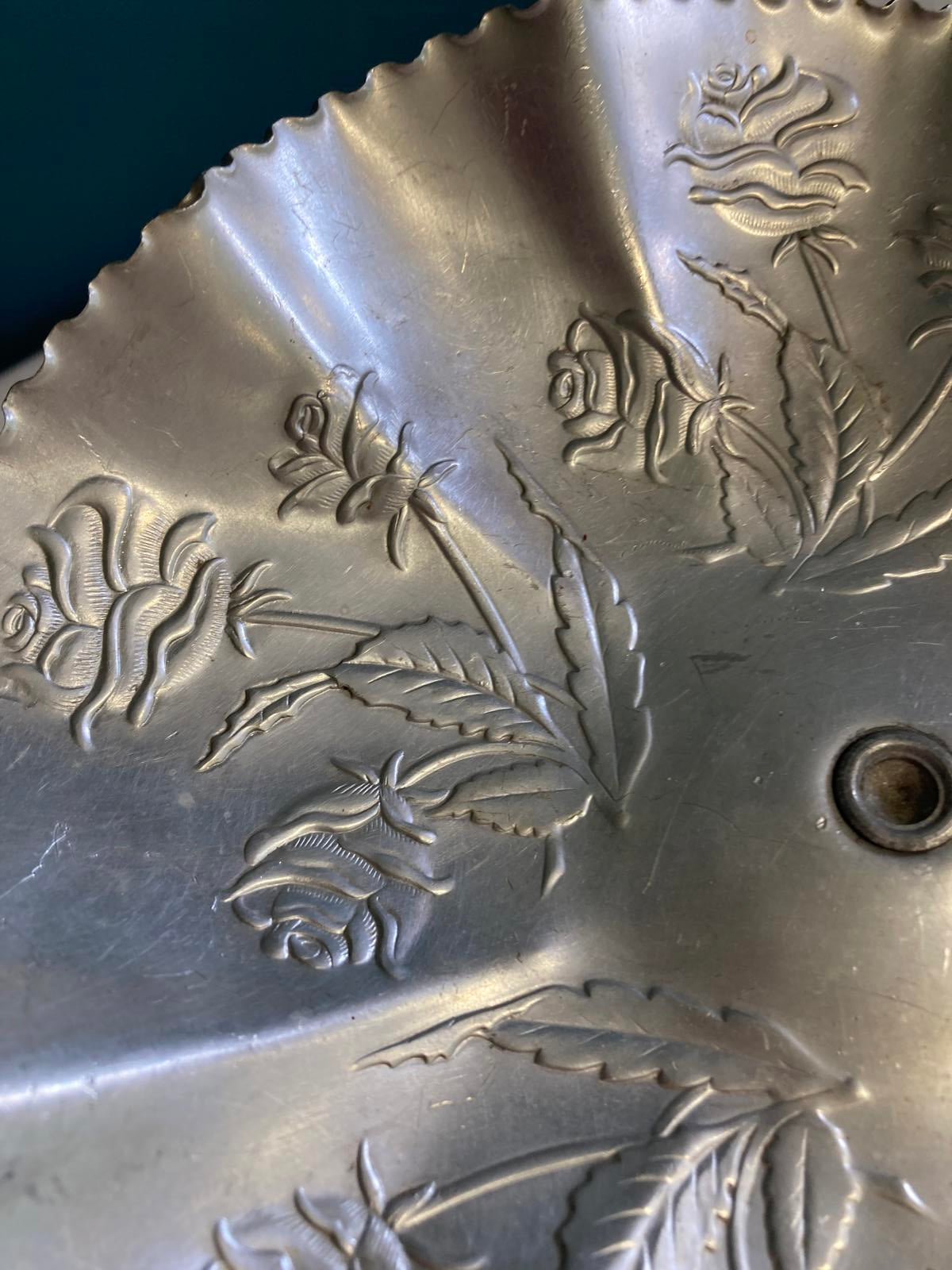Vintage Aluminum Pedestal Dish with Scalloped Edge