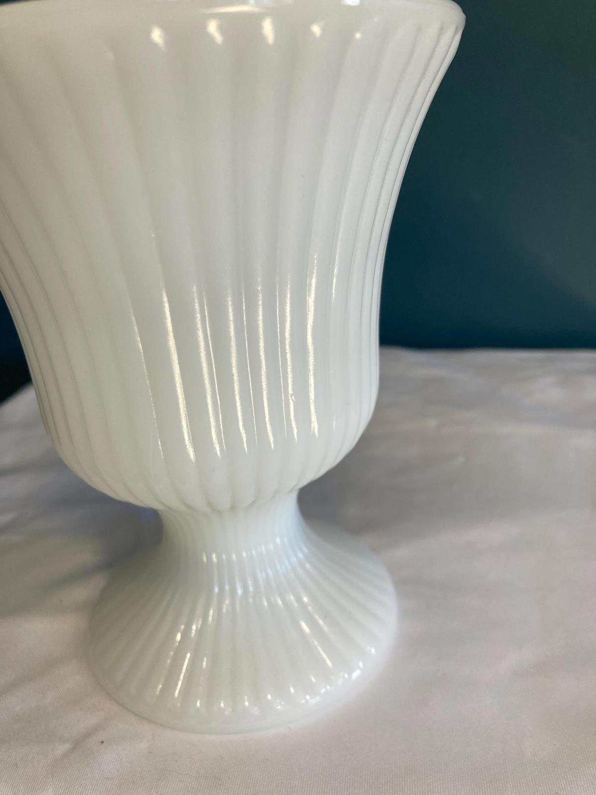 Vintage E.O. Brody Fluted Milk Glass Vase made in USA