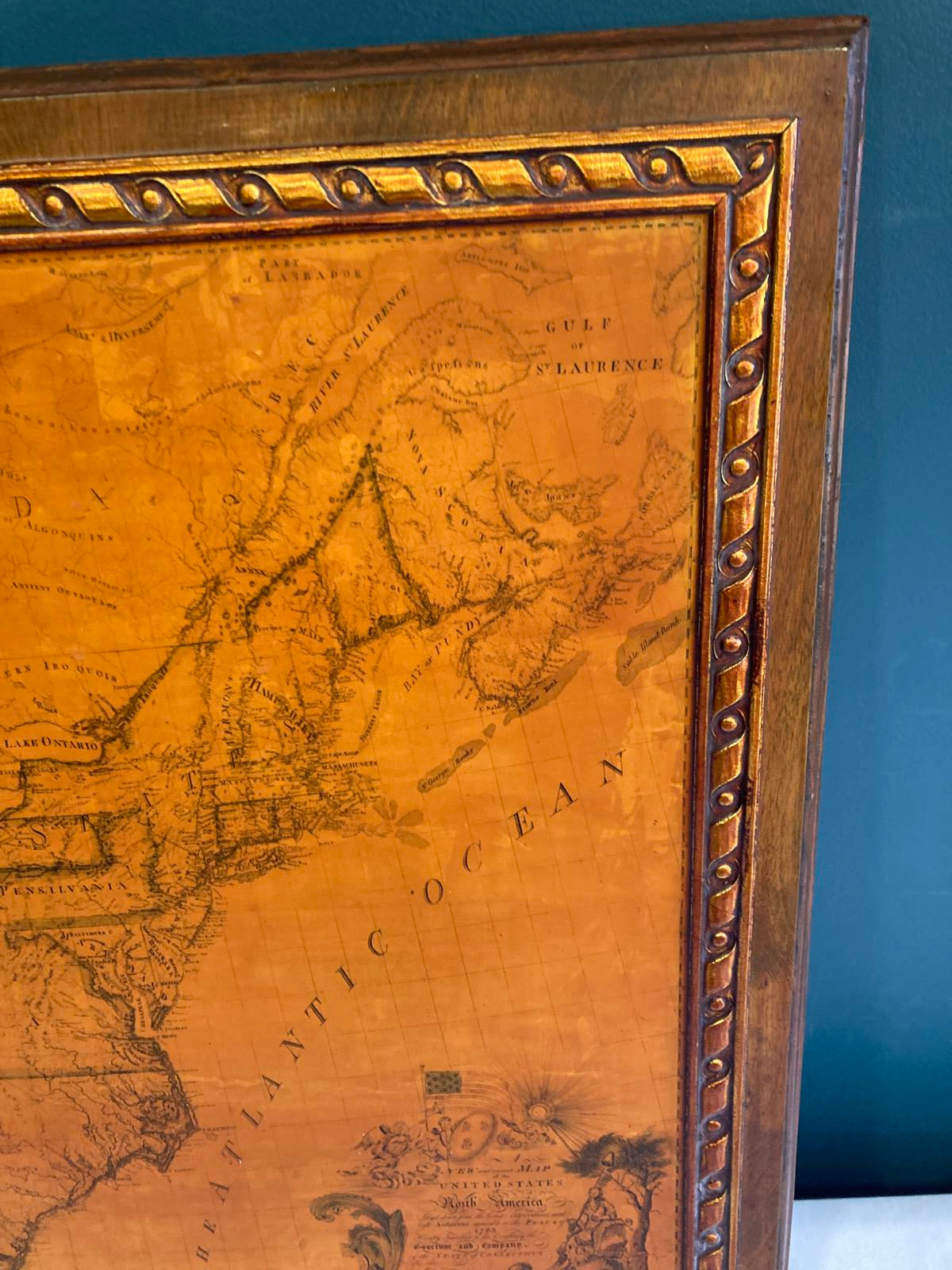 Vintage Map of United States in 1783 Abel Buell on Wood Wall Map