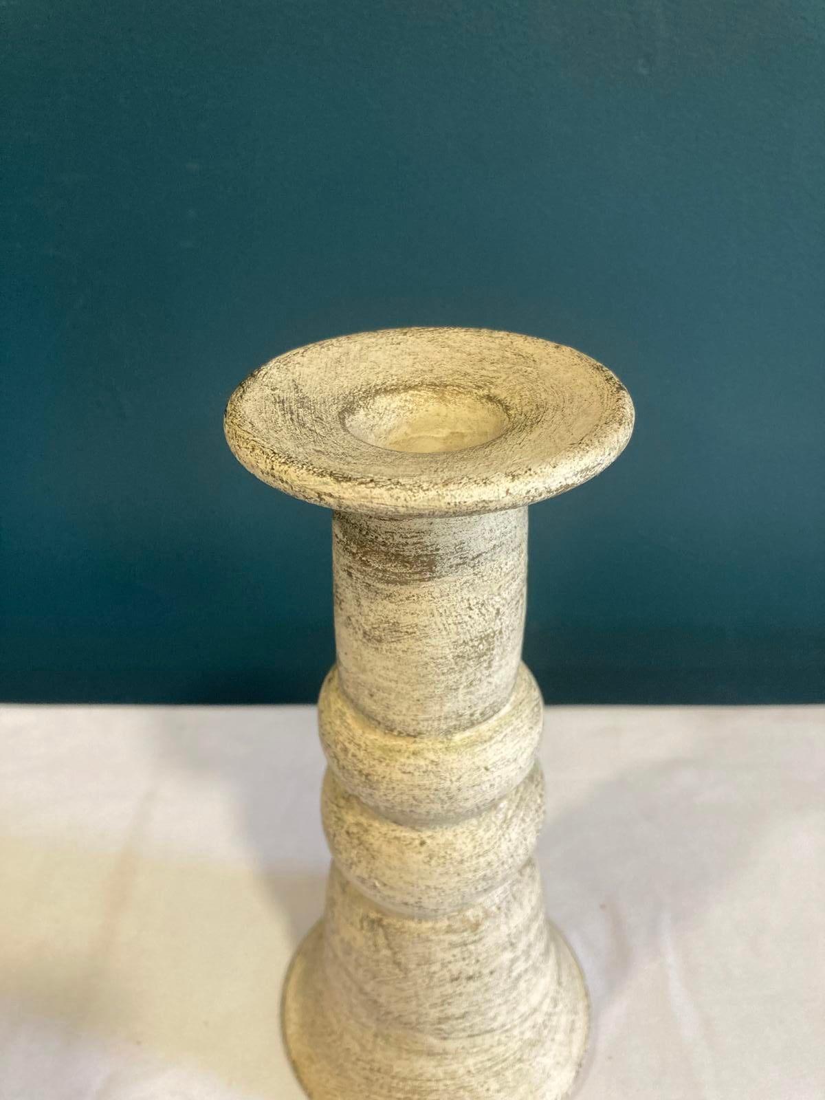 Vintage Rustic Whitewashed Ceramic Candle Holder