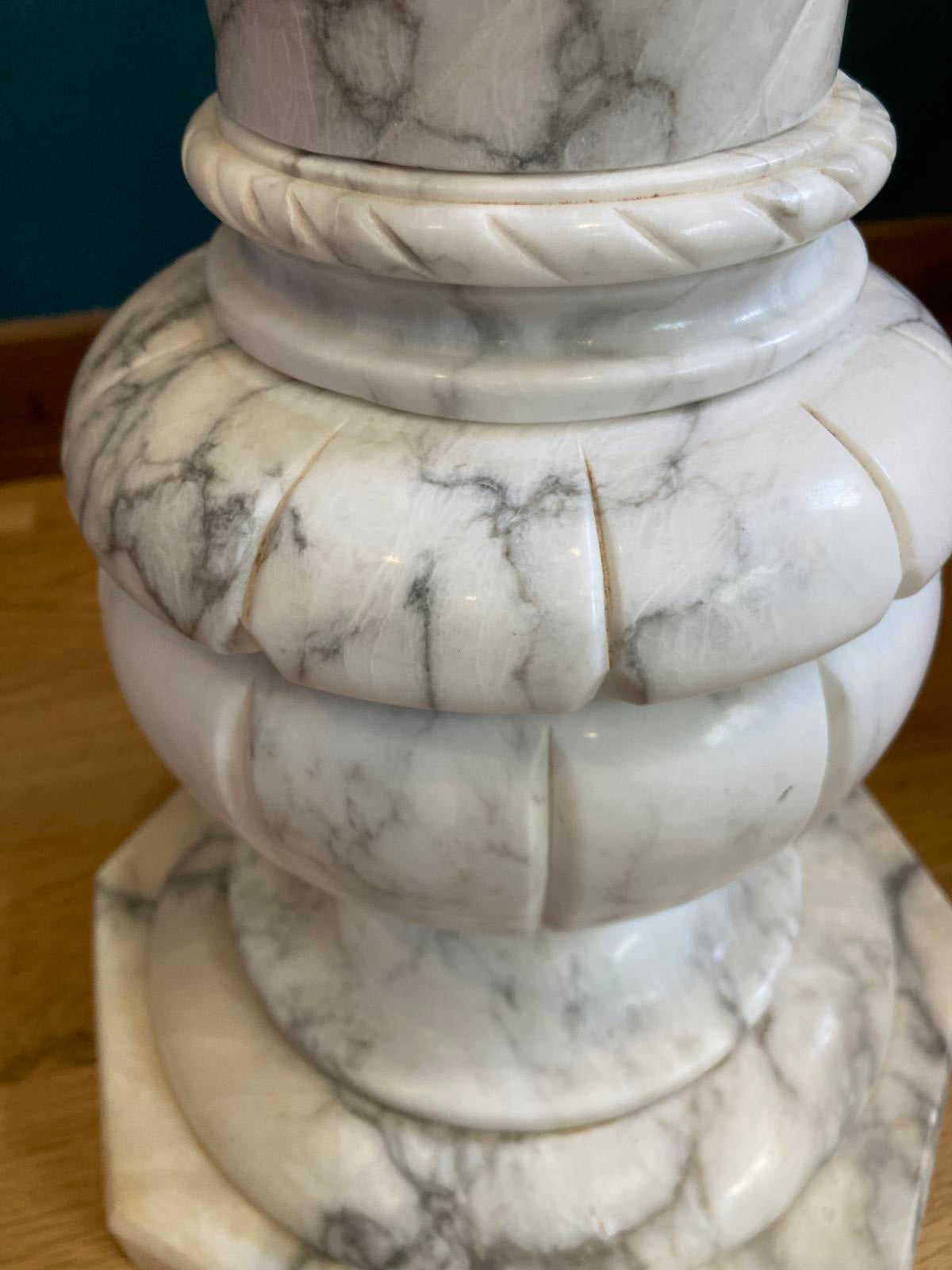 White Italian Marble Pedestal Stand with Twisted Column