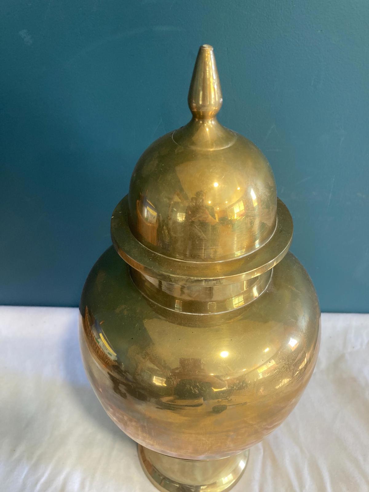 Vintage Large Solid Brass Ginger Jar With Lid