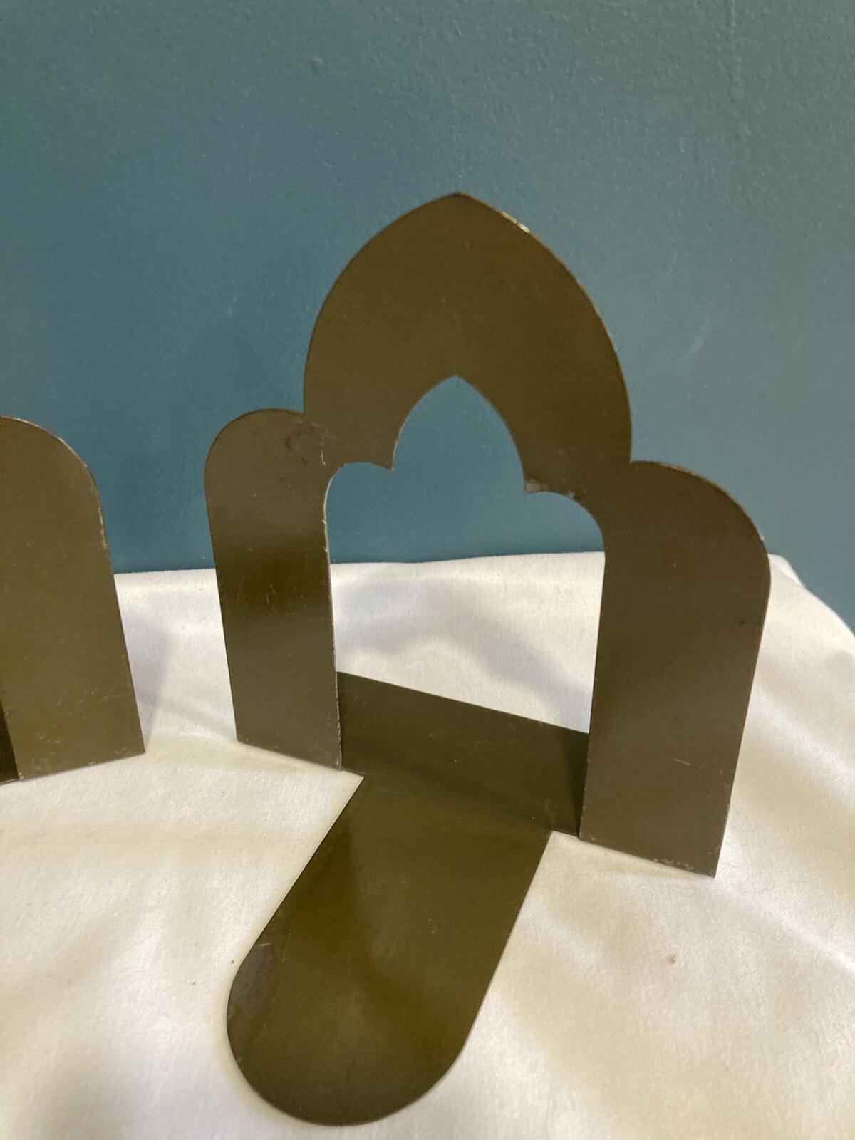 Vintage Arched Gray Metal Bookends – Small Library Industrial Style