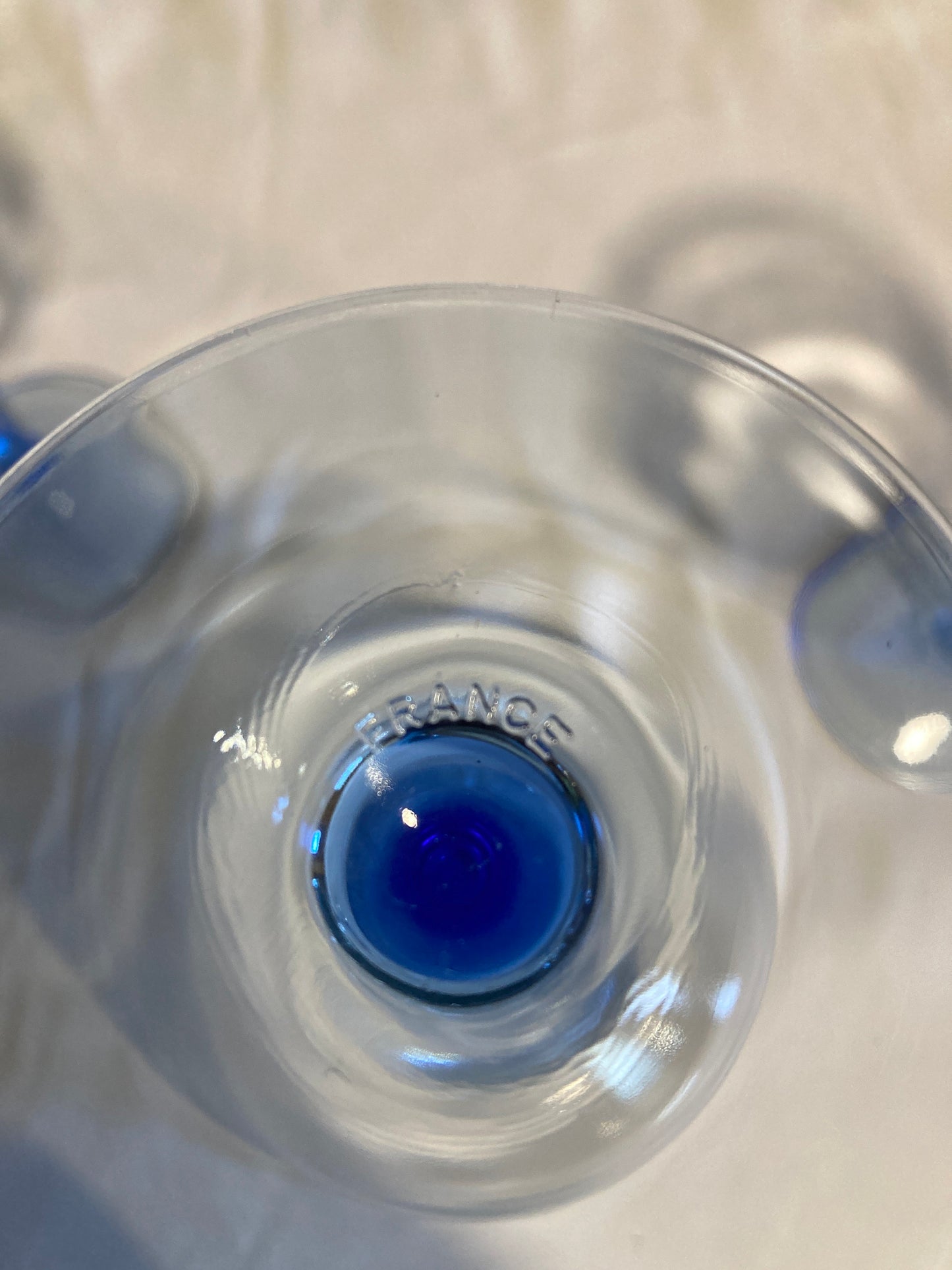 Vintage Light Blue Stem French Wine Glasses, Set of 4