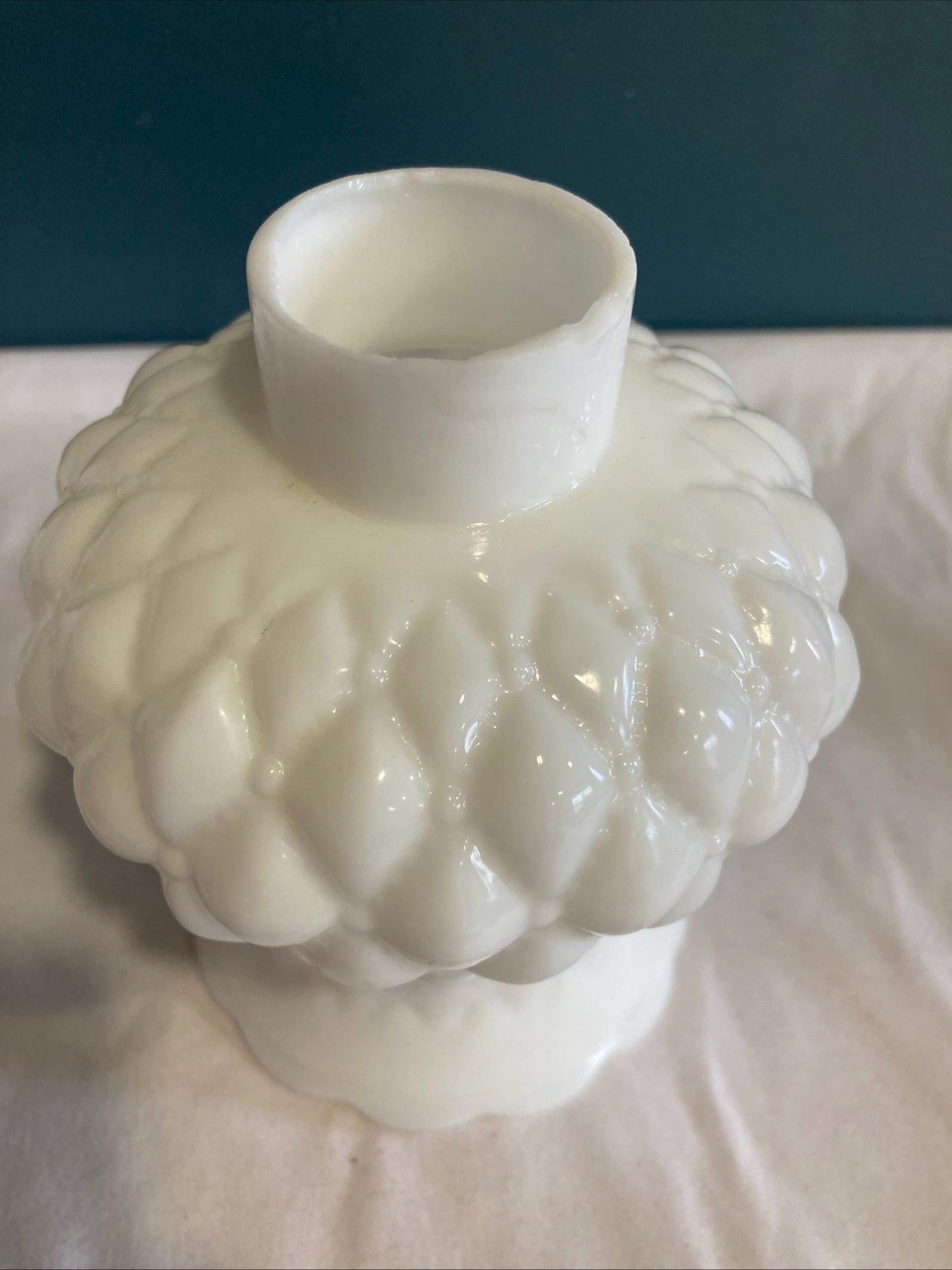 Vintage Milk Glass Diamond Quilted Hurricane Lamp Shade 5 3/8" tall with 1 1/2" fitter