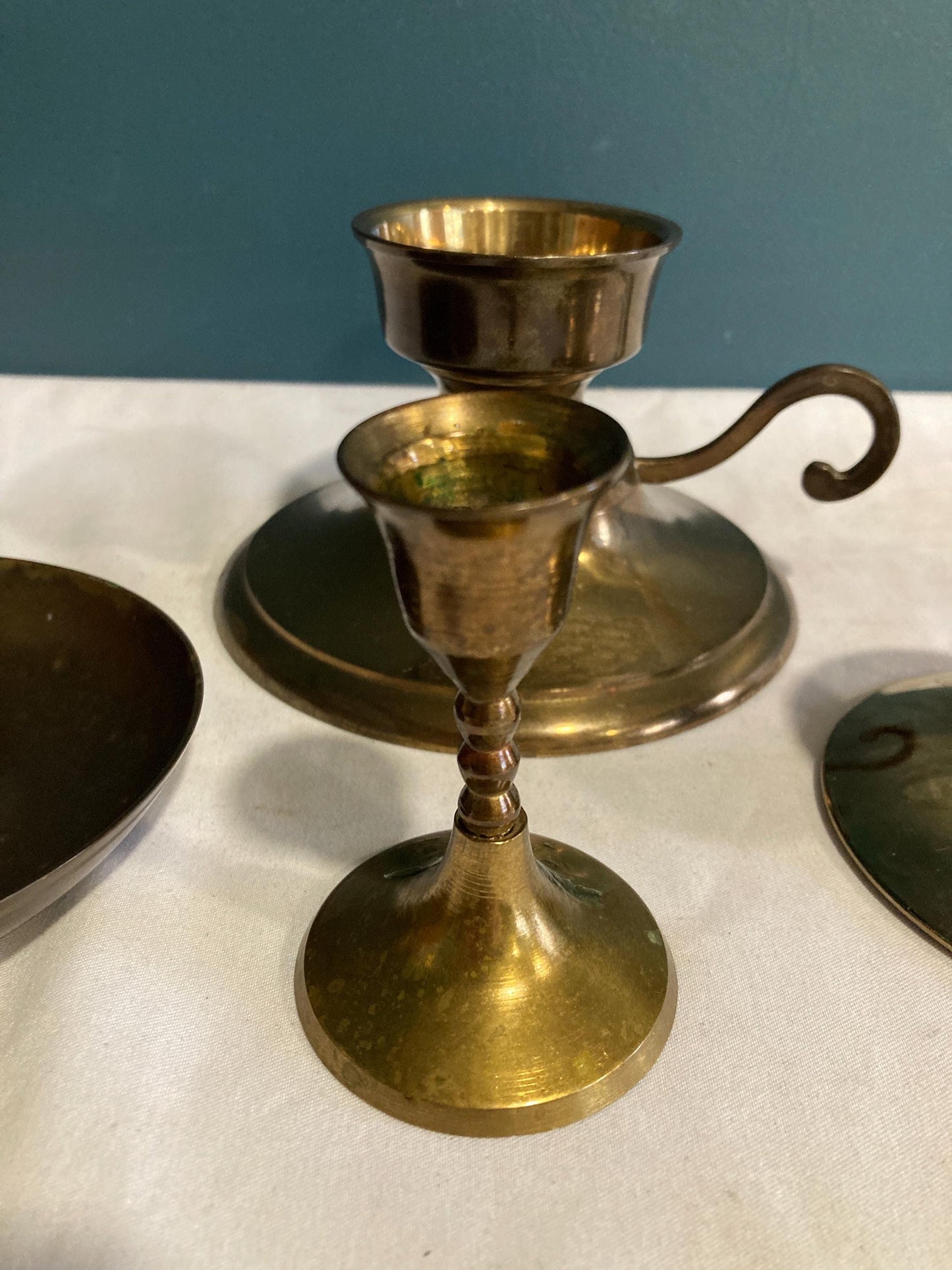 Vintage Solid Brass Candlesticks, Mismatched set of 4