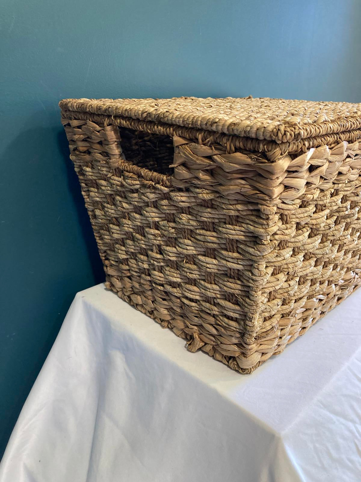 Woven Seagrass Storage Basket with Lid and Loop Closure
