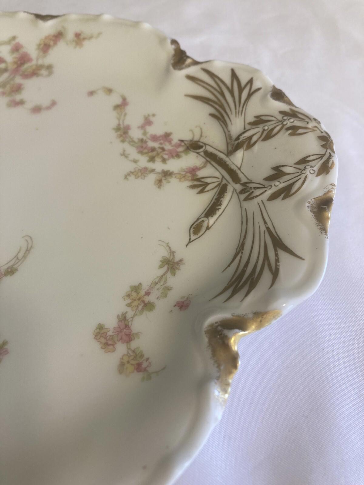 Oval Haviland & Co Limoges France Platter With Pink Roses and Gold Trim 10.25”