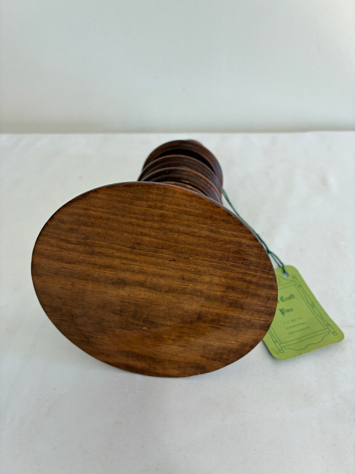 Vintage Wood Napkin Ring Holder Stand with Turned Rings, Cape Craft Pine, USA