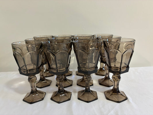 Vintage Fostoria Smoke Glass Goblets Set of 12, Midcentury Barware