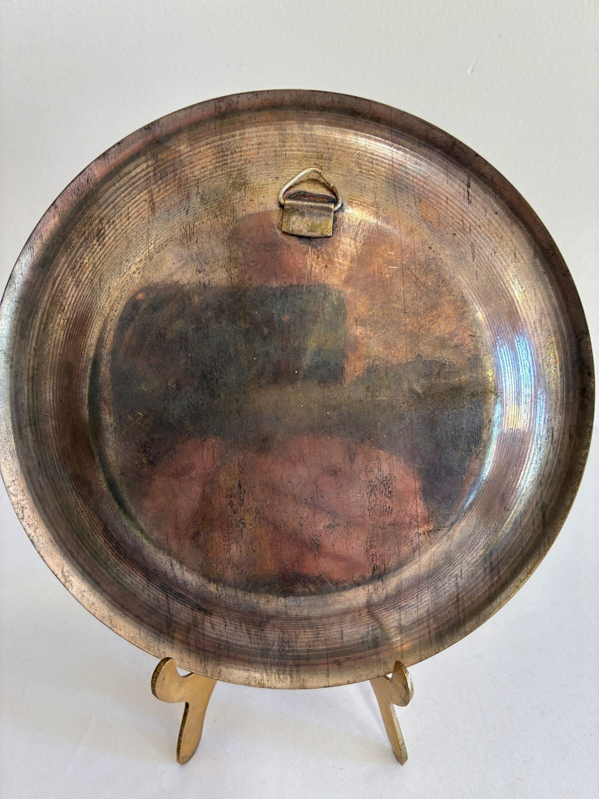 Vintage Egyptian Brass and Copper Plate | Engraved Pharaoh & Pyramids Wall Plate