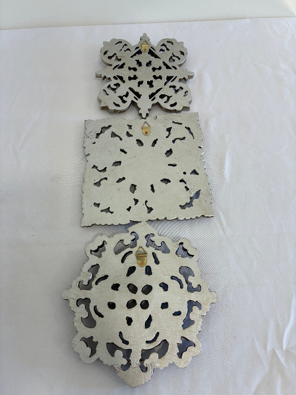 Silver Gilt Painted Wood Medallions Wall Plaques, Set of 3, Hollywood Regency