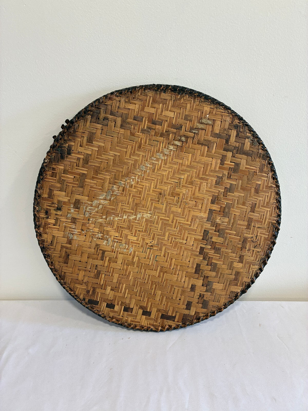 Vintage Woven Basket Tray Painted Oranges Floral