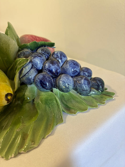 Vintage Capodimonte Italian Porcelain Fruit Taper Candle Holder | Hand Painted Lemon Grapes Strawberry | Italy Ceramic Decor