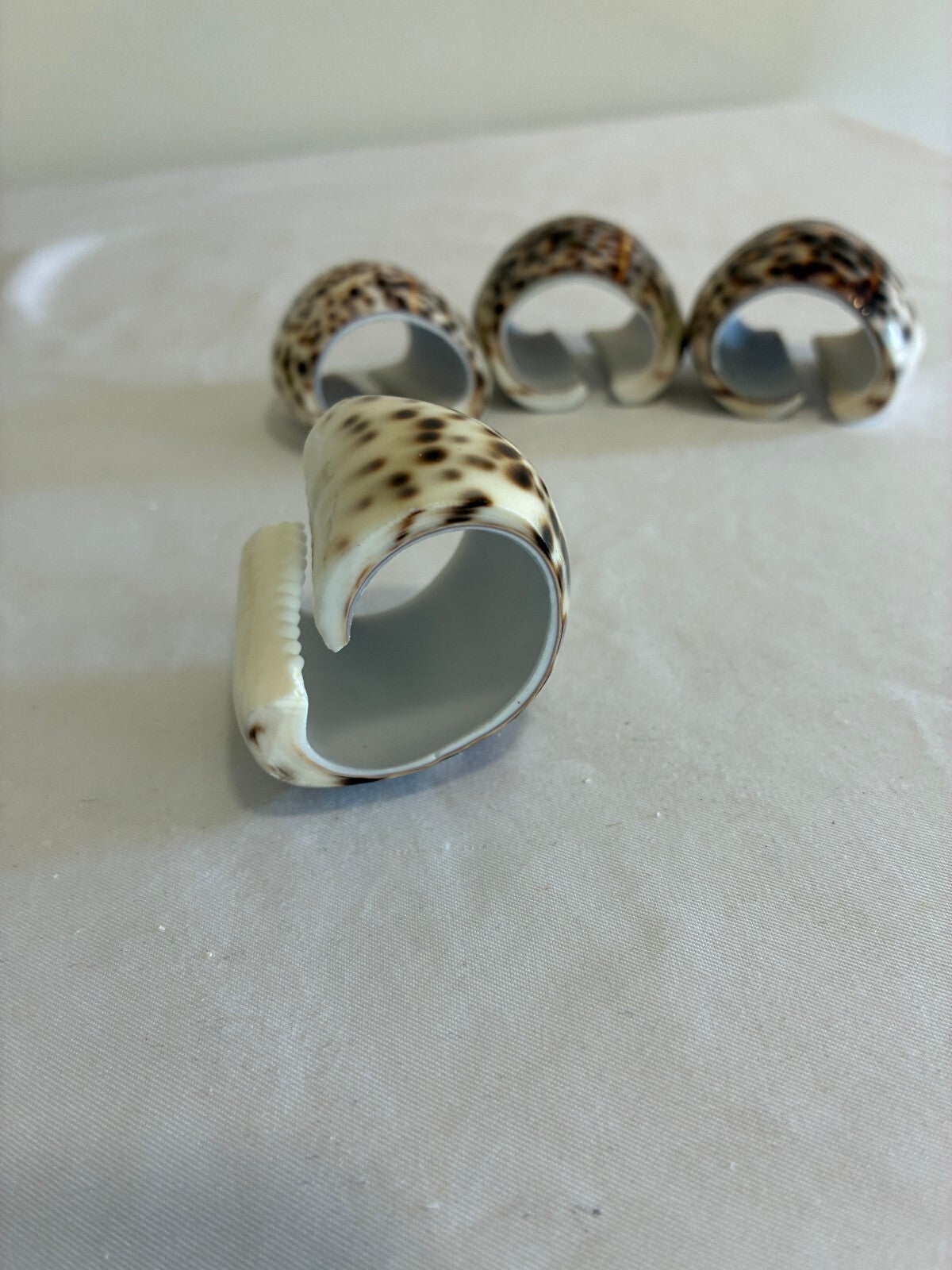 Set of 4 Cowrie Shell Tiger Napkin Rings, Spotted Seashell Table Decor, Coastal