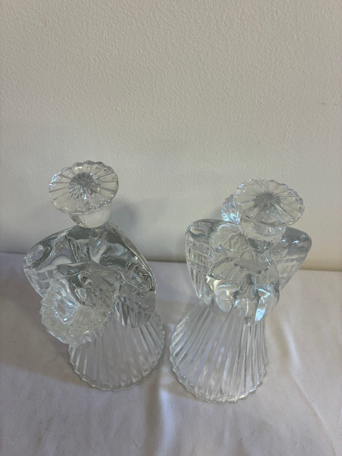 Vintage Mikasa Crystal Angel Candle Holders Pair, Praying Angel Figurines