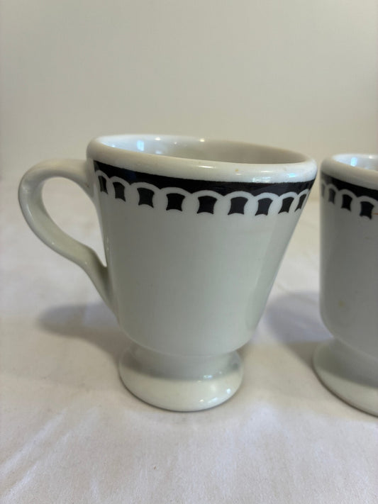 Vintage Sterling China Black Rimmed Pedestal Mugs, Set of 2, Restaurant Ware