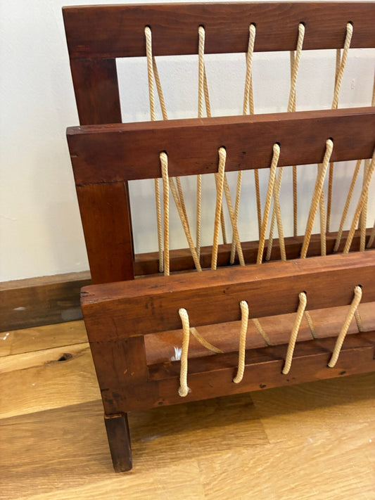 Vintage Wood Magazine Rack, Rope Laced Danish Modern Style, Mid Century Wood