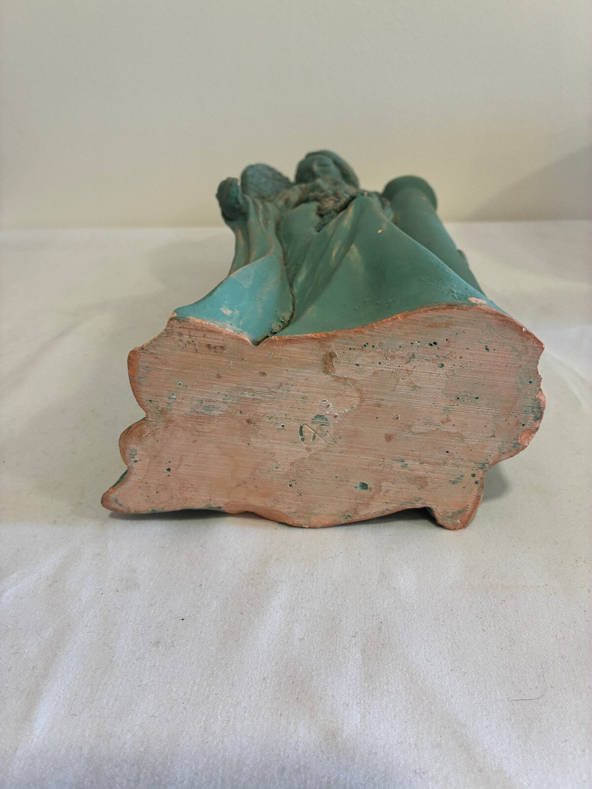 Vintage Terracotta Angel Candle Holder, Verdigris Patina Winged Figure Sculpture