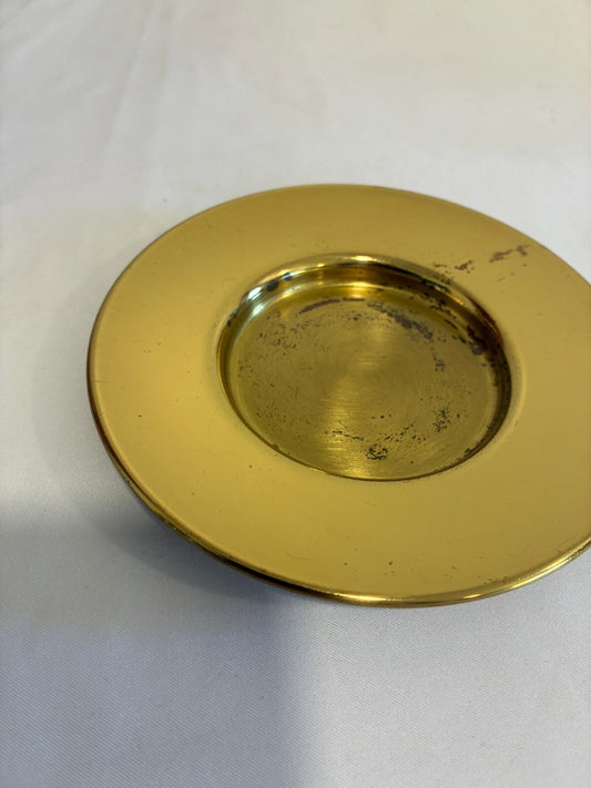 Vintage Solid Brass Candle Holder Round Brass Trinket Dish Mid Century