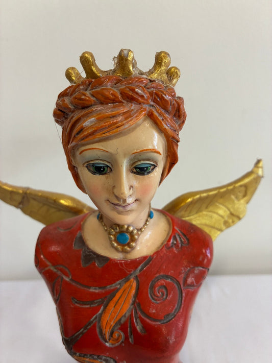 Vintage Angel Figurine Bust with Crown Wings Folk Art Style
