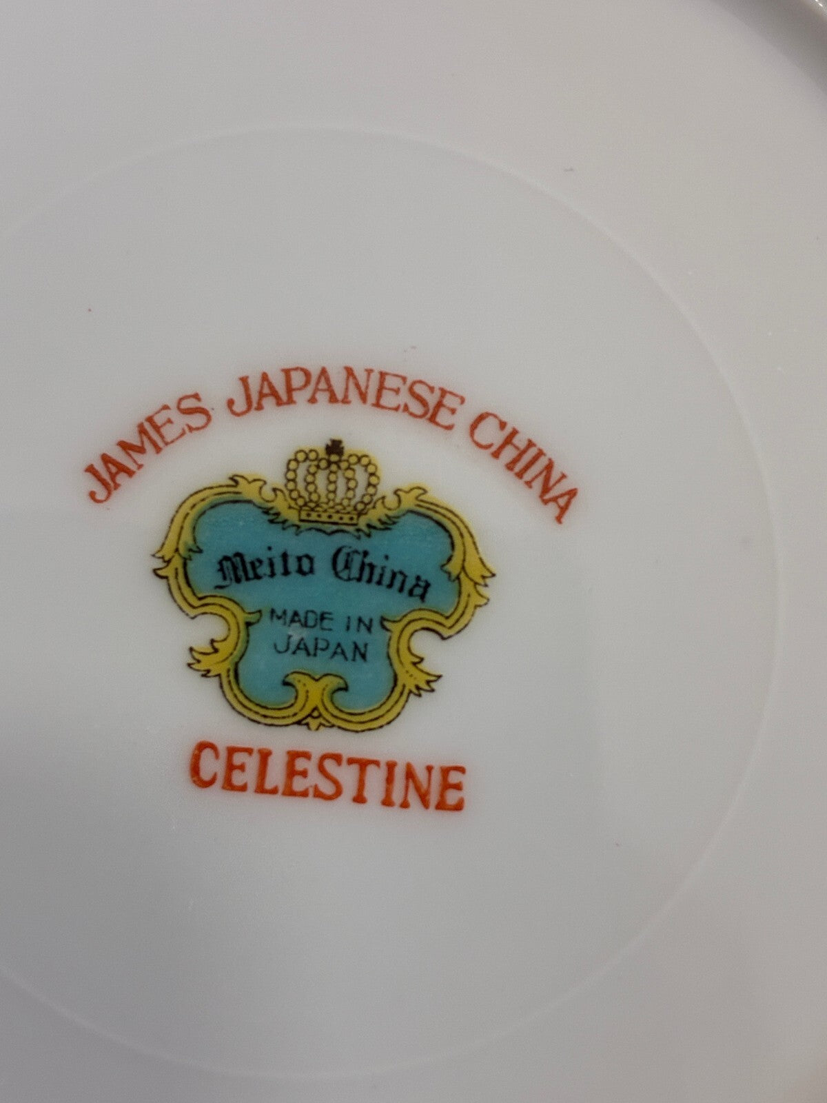 Vintage Set of 11 Meito China Celestine Fruit Bowls, Rust and Gold Border