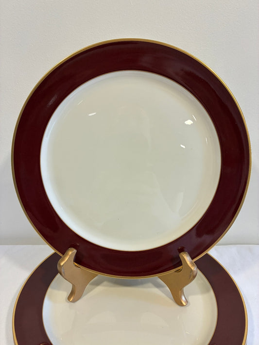 Vintage Pickard Fine China Dinner Plates, Set of 4, Burgundy & Gold, USA