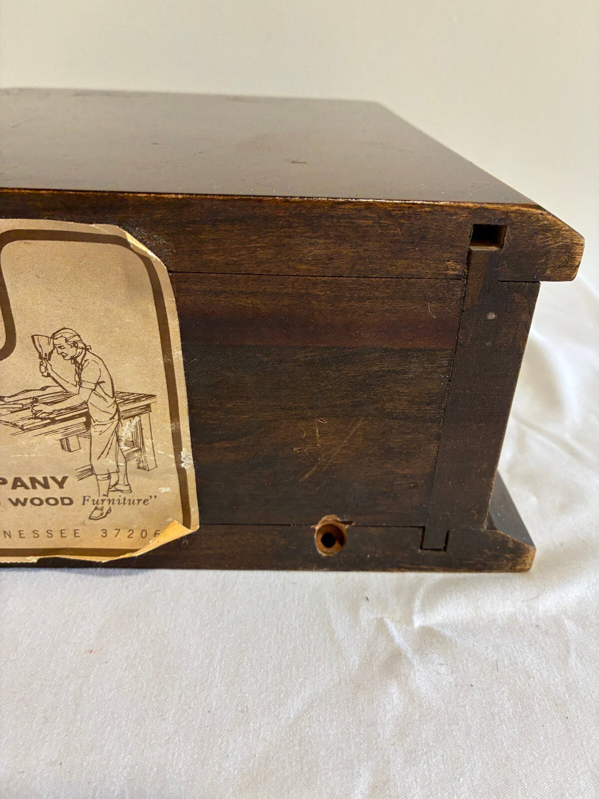 Vintage Davis Cabinet Company Wooden Box with Drawer, Antique Cherry Finish, Carved Leaf Pull, Nashville Tennessee