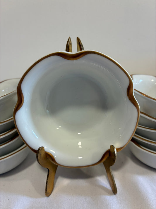 Antique Haviland Limoges Gold Rim Bowls Set of 11, French Porcelain Sauce Dishes