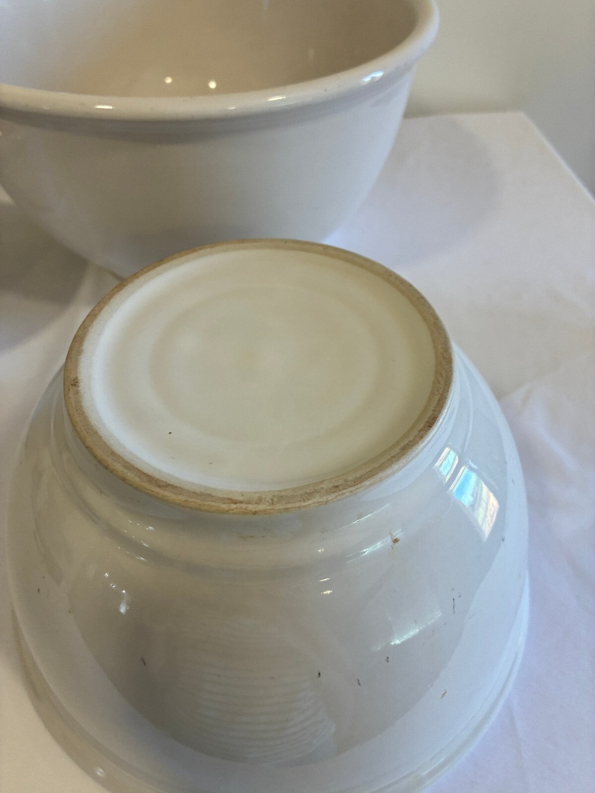 Vintage White Stoneware Nesting Mixing Bowls Set of 3 Farmhouse Kitchen