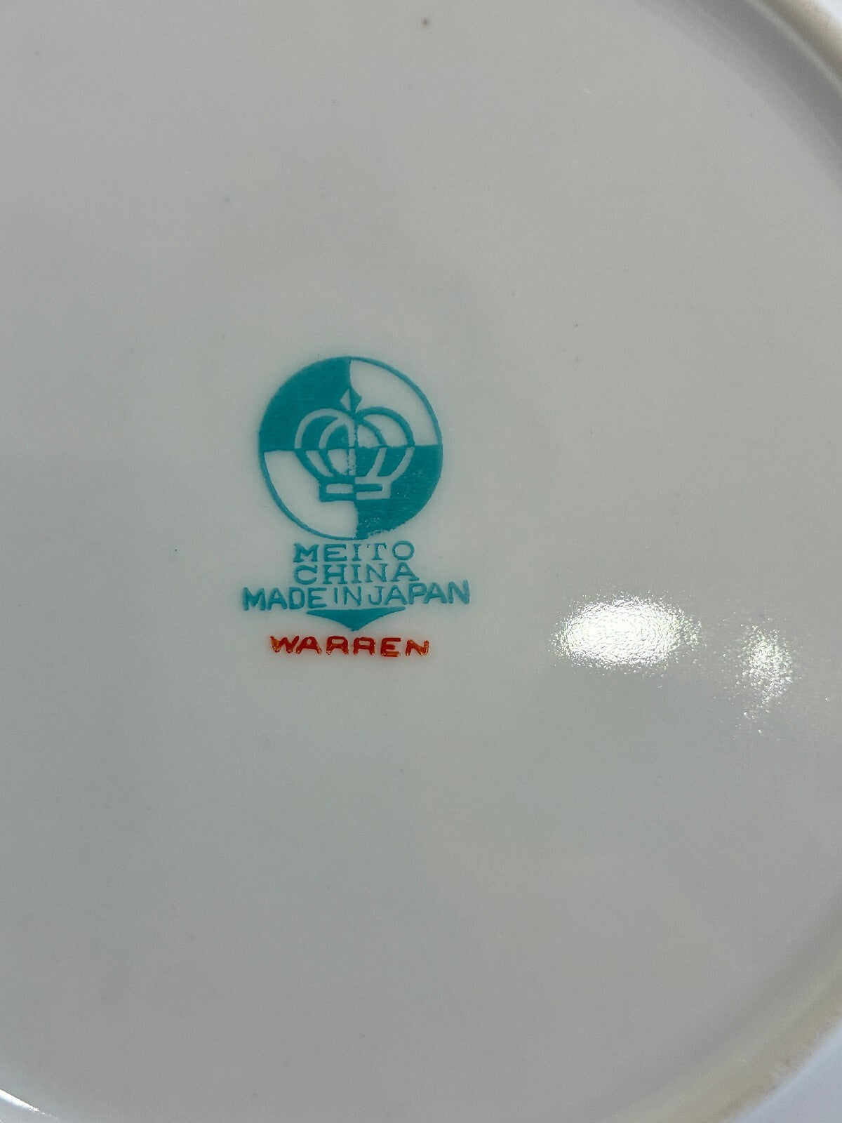 Vintage Meito China Warren 6" Bread and Butter Plates, Floral Blue and Gold Trim