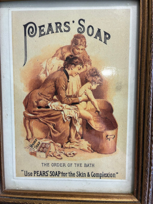 Vintage Framed Pears Soap Advertising Print, Victorian Bathroom Wall Art