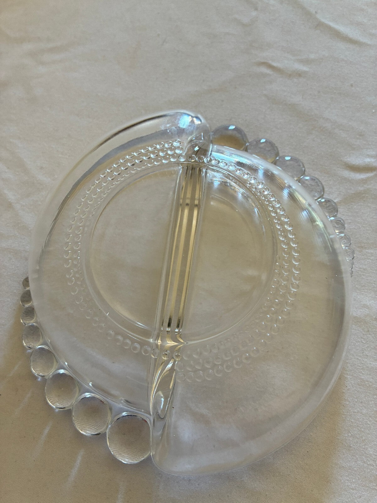 Vintage Duncan Miller Candlewick Divided Relish Dish | Clear Glass Beaded Edge |
