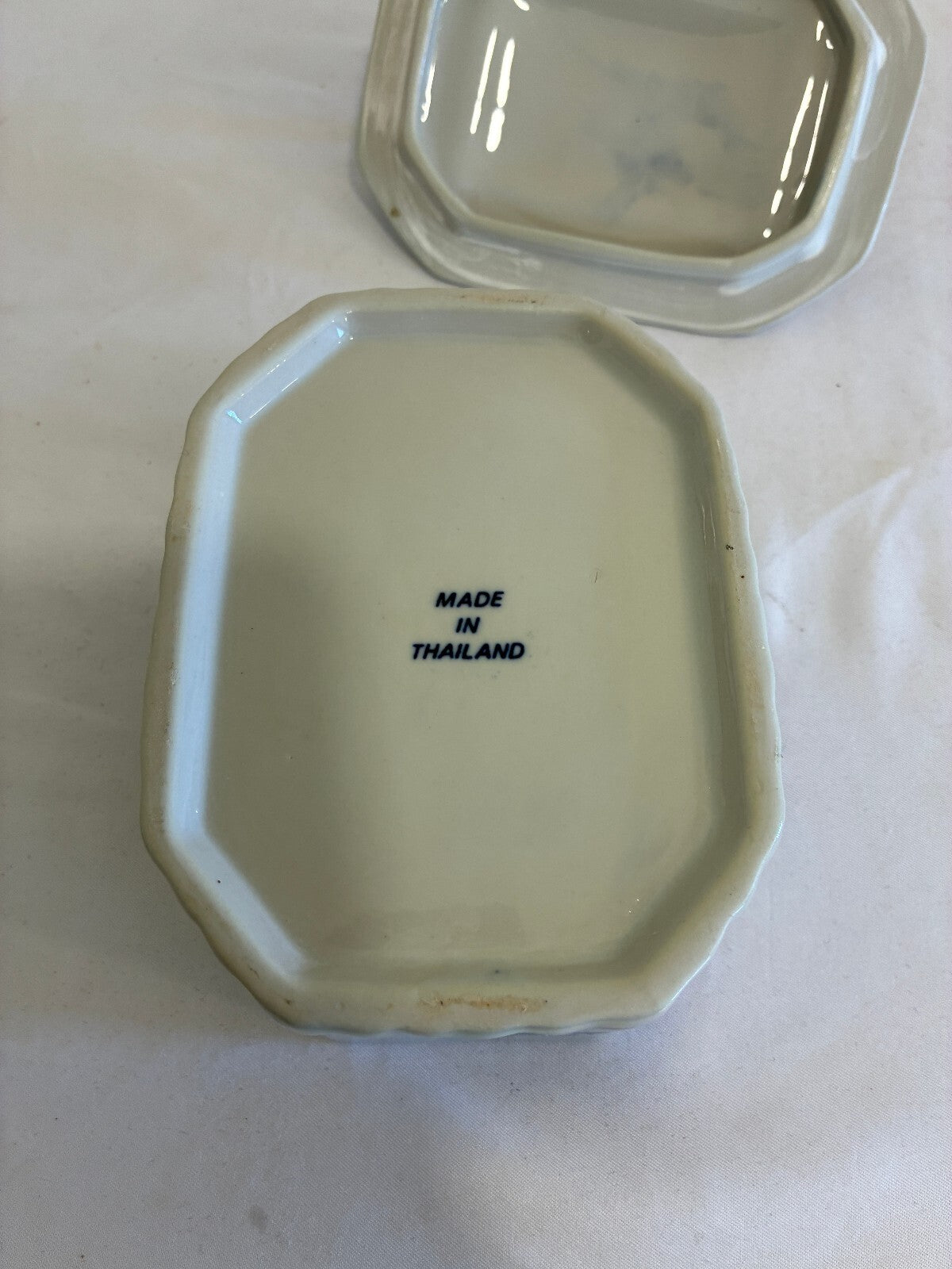 Vintage Blue and White Floral Lidded Box with Handle, Ceramic Trinket Box