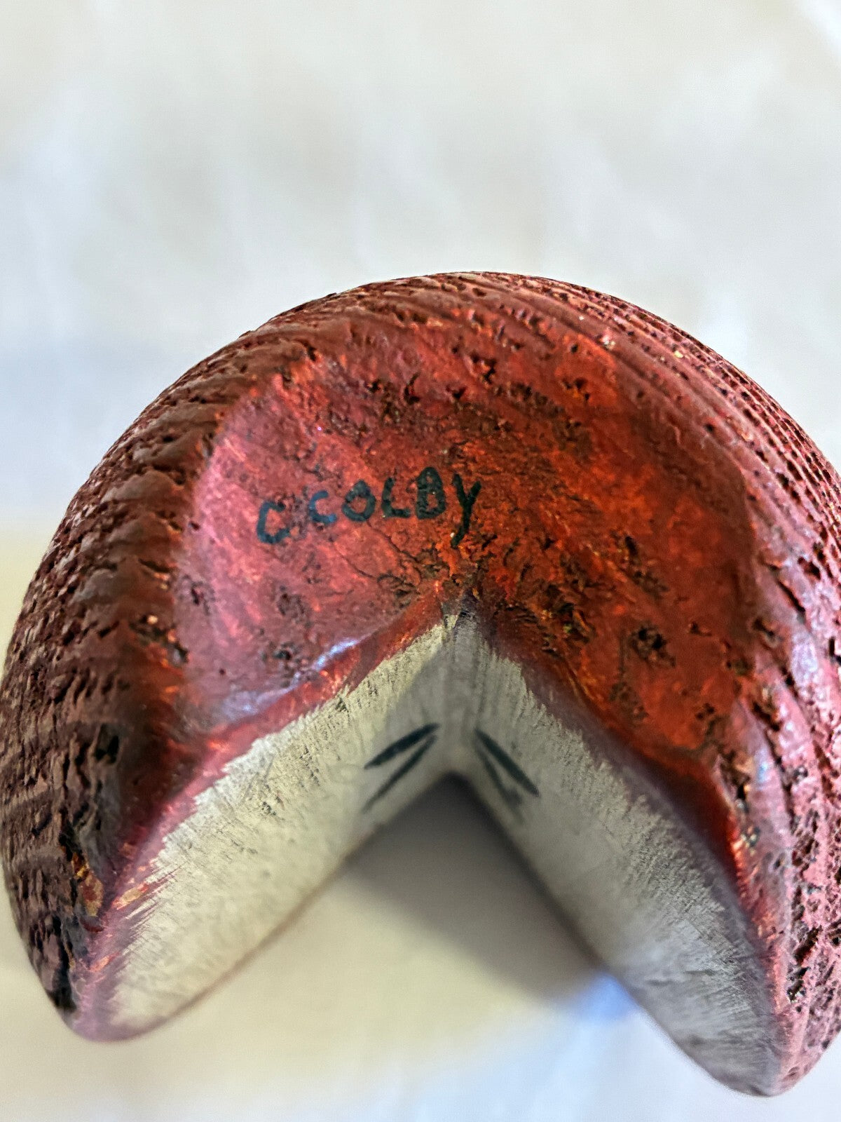 Signed Chris Colby Carved Wood Apple Sculpture | Folk Art Made in Maine