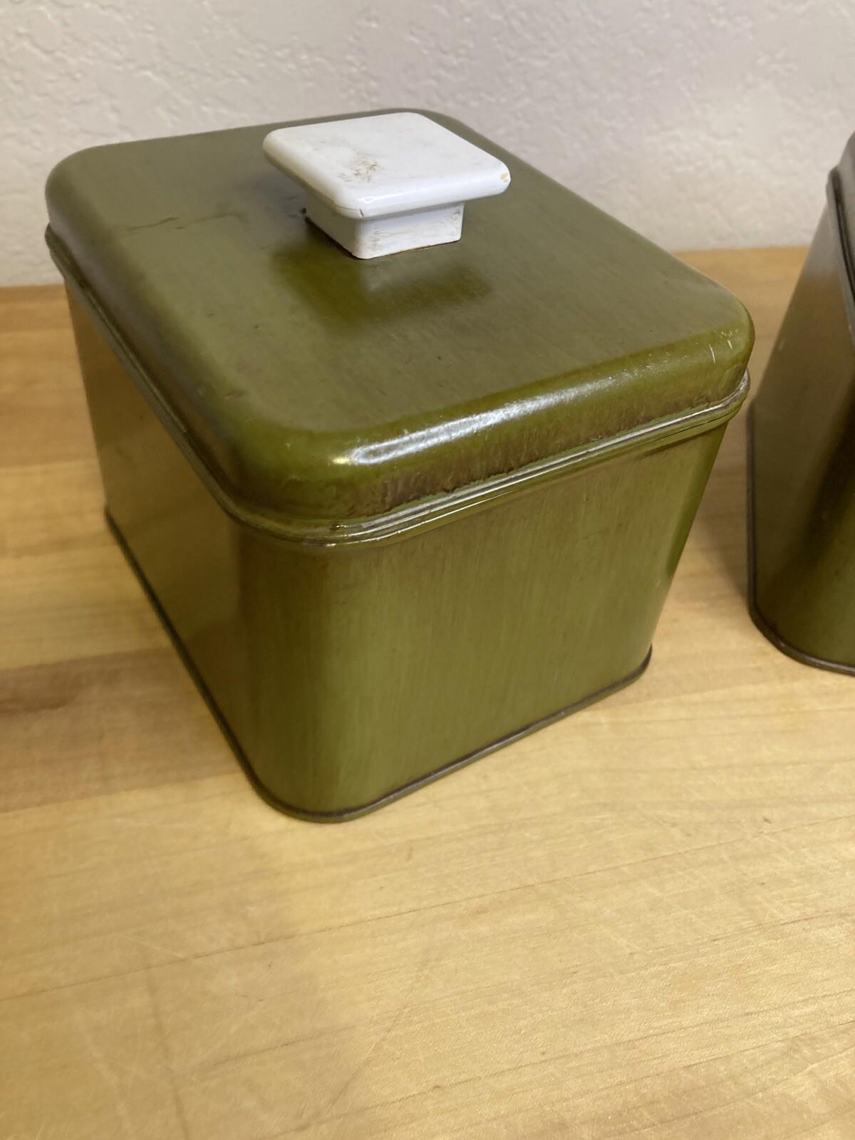 Vintage Mid-Century Olive Green Maid of Honor Tins Canister Retro Storage