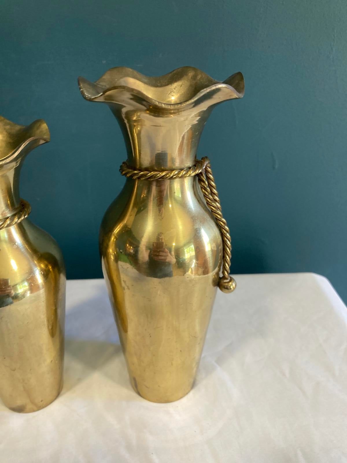 Vintage Brass Vases With Rope Detail – Set of 2