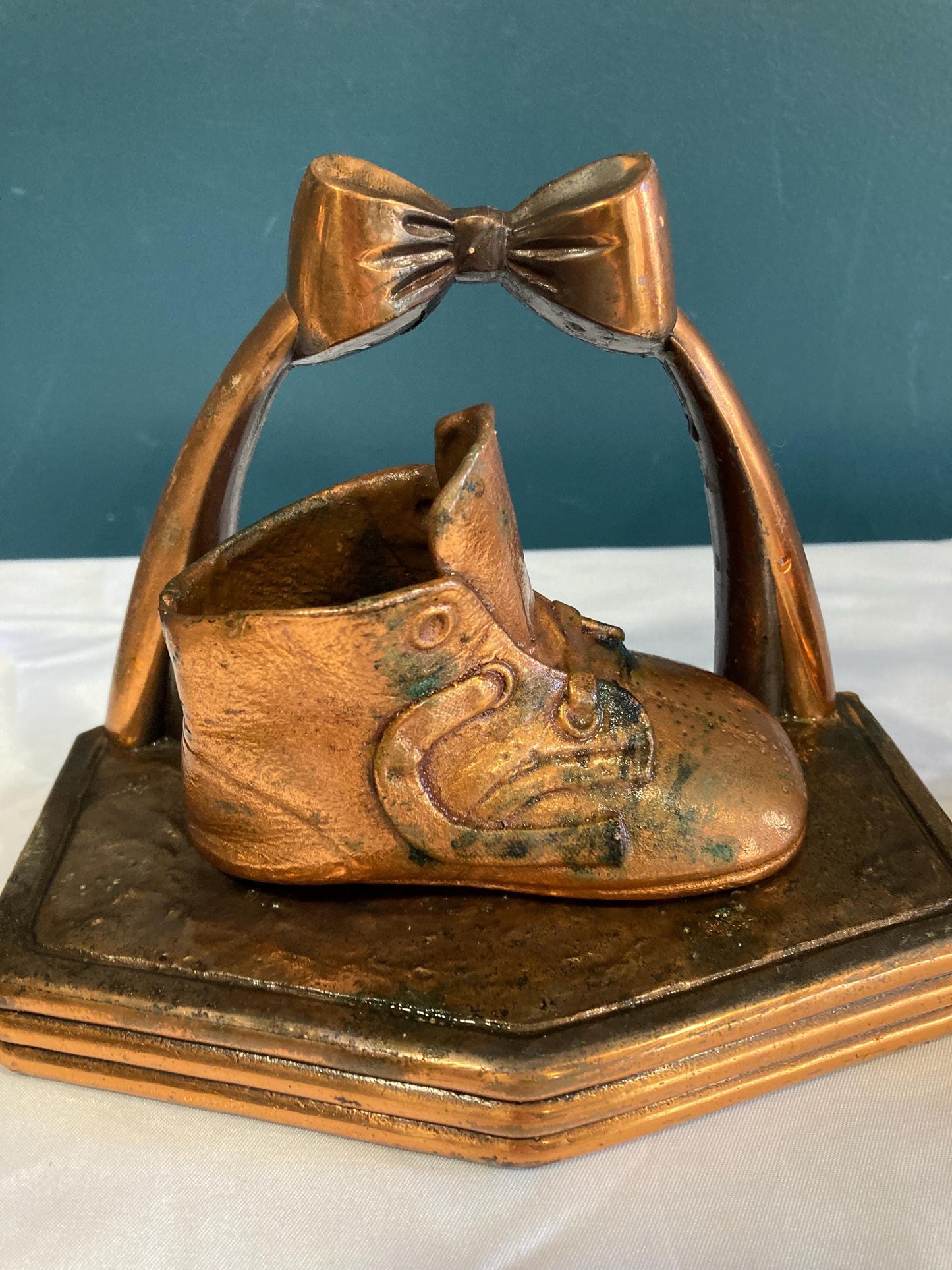 Vintage Cast Bronze Baby Shoe Bookends, Set of 2