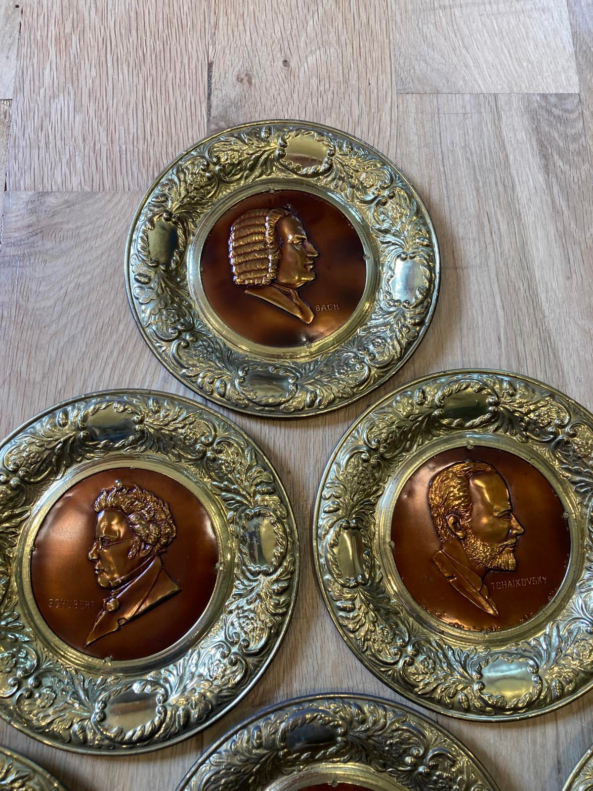 Set of 10 Brass & Copper Composer Plates Made in England - Vintage Finds