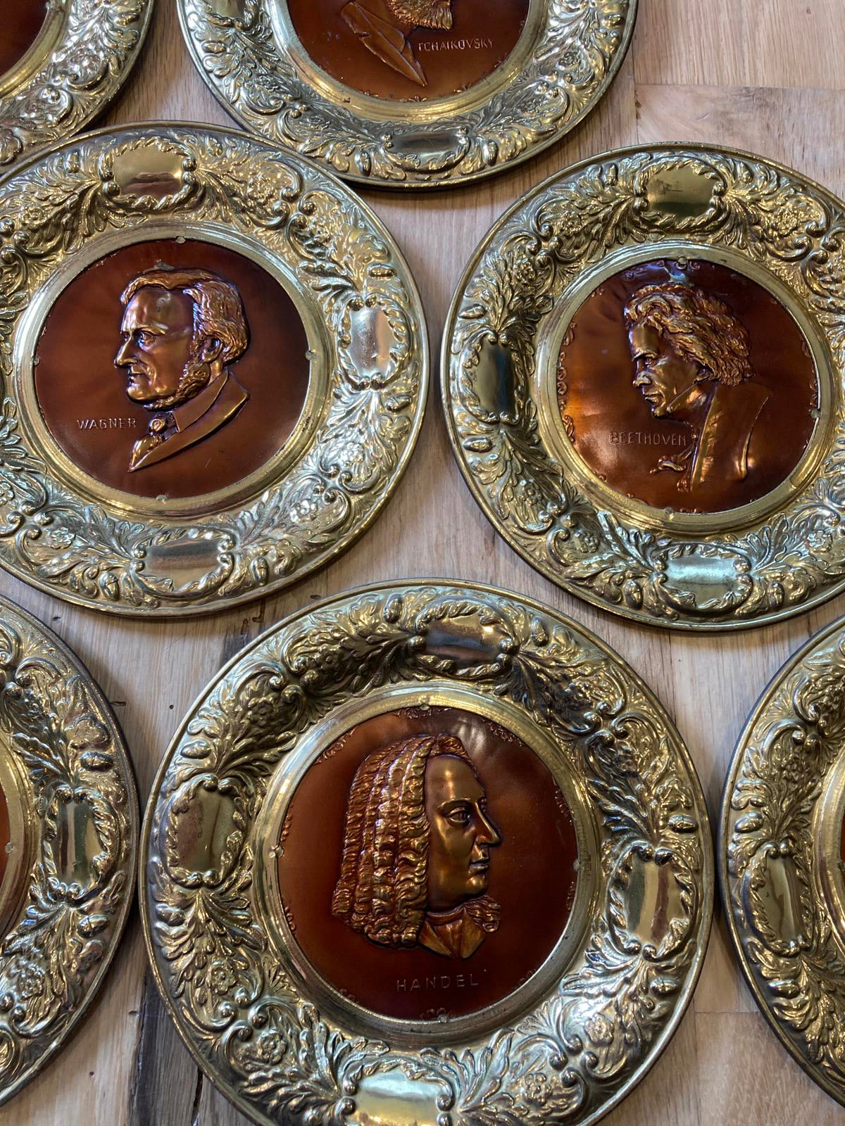 Set of 10 Brass & Copper Composer Plates Made in England - Vintage Finds